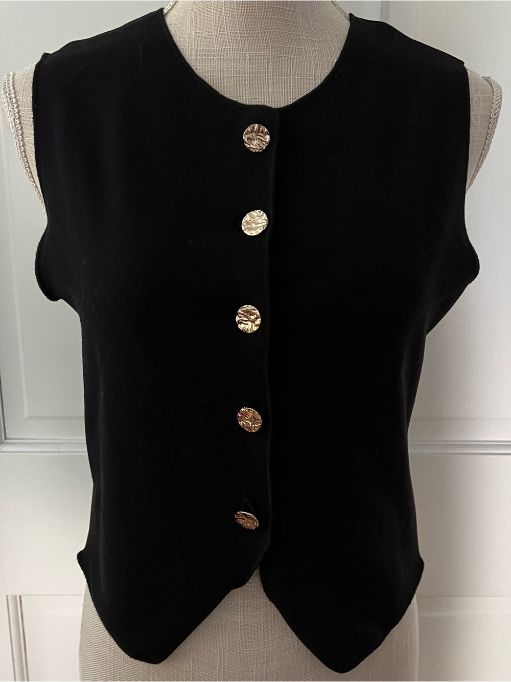 H&M Black Sleeveless Button-Front Vest with Gold Buttons